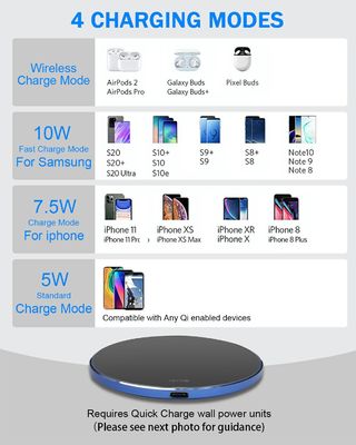 Pad di ricarica wireless portatile 2 in 1 Qi 10W Superficie specchio Per telefono cellulare