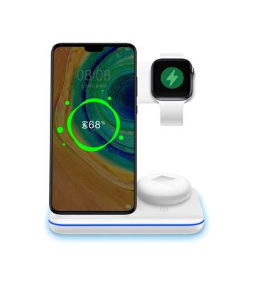Dock del caricabatterie senza fili Qi a prova di fuoco 15w 3 in 1 Stand di ricarica con lampada