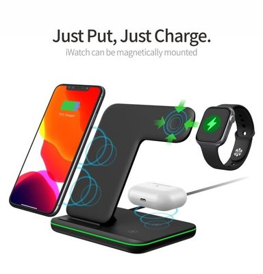 Caricabatterie senza fili in silicone Qi 3 in 1, portabile portabile 15w