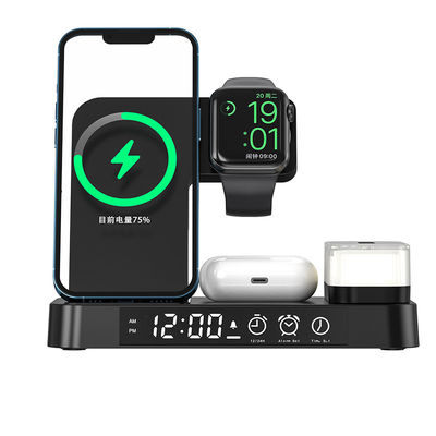 Materiale ABS 5 in 1 caricabatterie senza fili, orologio con indicatore LED