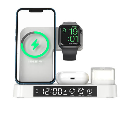 Materiale ABS 5 in 1 caricabatterie senza fili, orologio con indicatore LED