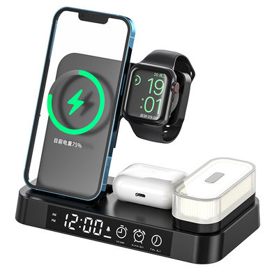Materiale ABS 5 in 1 caricabatterie senza fili, orologio con indicatore LED