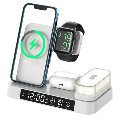 Materiale ABS 5 in 1 caricabatterie senza fili, orologio con indicatore LED