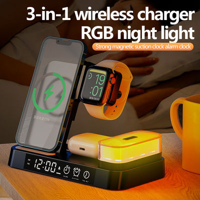 Materiale ABS 5 in 1 caricabatterie senza fili, orologio con indicatore LED