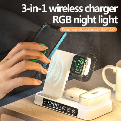 Materiale ABS 5 in 1 caricabatterie senza fili, orologio con indicatore LED